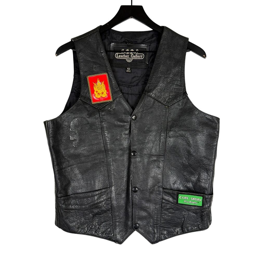 Leather Gallery Mens Motorcycle Black Vest w Patches - 42 Large
